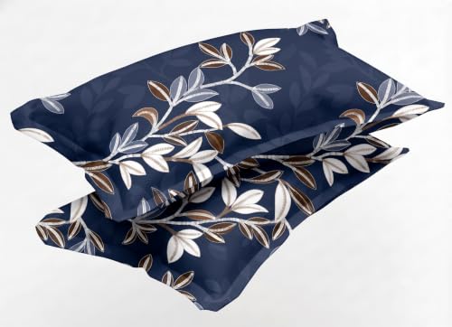 Image of IVAZA 240 TC Soft Ezyption Cotton Floral Print King Size Bedsheet - with 2 Pillow Covers, Hypoallergenic, Brethable, (Size- 90 x 90 Inch) Slate Blue