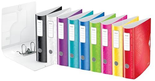 Leitz Qualitäts-Ordner 180° Active WOW, 10er Pack, A4, Breit, Abgerundeter Rücken, 8,2 cm breit, Gummibandverschluss, Leichtes Polyfoam, Plastik-Ordner, WOW Serie, Farblich sortiert, 11060099