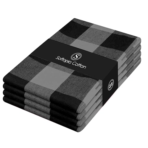 Image of 4 Pack Light Grey and Black Buffalo Check Kitchen Towels, 16 inchx26 inch, Plaid Dish Towels, Absorbent Cotton Cloths for Drying Hands, Cleaning Spills, Farmhouse Kitchen Decor, Holiday