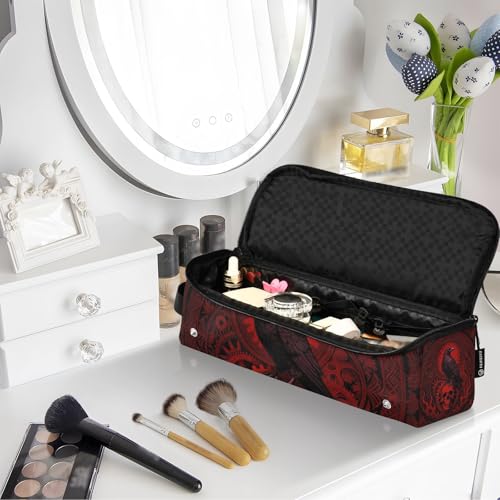 Estuche de viaje 2 en 1 para rizador y plancha de cabello y tapete resistente al calor grande para herramientas calientes, rizador, plancha, volumizador de cabello estilo rojo gótico con calavera Raven miniatura 7