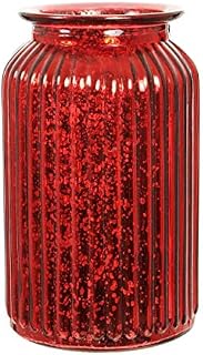 Tall Metallic Ribbed Vase Splatter Finish Bottle Shape Glass Vase in Red Rose Gold Or Silver (Red)