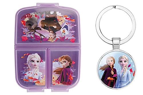 OM SUPPLIES Frozen Reusable Sandwich Lunch Box 3 Multi Compartment Kids Children School Includes Frozen Keychain (Frozen II)