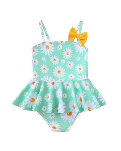 Image of Toddler Girl Swimsuit Baby Girl Bathing Suit Long Sleeve Floral Zipper One-Piece Rash Guard Swimsuit with Hat