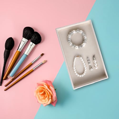 Jewelry Organizer Trays, Jewelry Organizer Drawer Insert, Velvet Jewelry Display Tray for Necklace, Jewelry Tray Flat Accessory Showcase for Ring Beads Bracelets Earrings (Beige Blank Trays) - Image 5