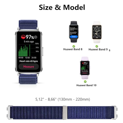 Issinlky Nylonowy pasek kompatybilny z Huawei Band 8/9/10, elastyczny pasek sportowy do Huawei Band 8/9/10 dla kobiet i mężczyzn