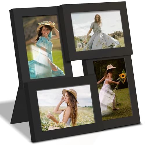 Image of DUENPY 4x6 Collage Frame Tempered Glass For 4 4x6 Photos Black | Premium Tempered Glass Provides Clear Vision, Ideal Decor to Arrange Your Warm Family Photos At Home