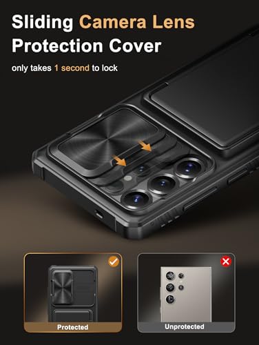 Image of Vihibii for Samsung Galaxy S25 Ultra Case with Card Holder (4 Cards), RFID Blocking & Slide Camera Cover, Military Grade Drop Protection, Rugged Hard Back & Silicone Edge Wallet Case, 6.9 inch 2025, Black