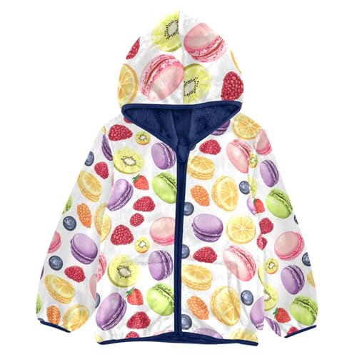Colorful Macarons and Fruits Girls Fleece Jacket Girls Fall Jacket Boys Coats Zip Up Hoodie Outerwear 2-10T