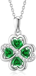LANBEIDE Four Leaf Clover Necklace, 925 Sterling Silver Infinity Love Heart Blue Topza Necklace for Women