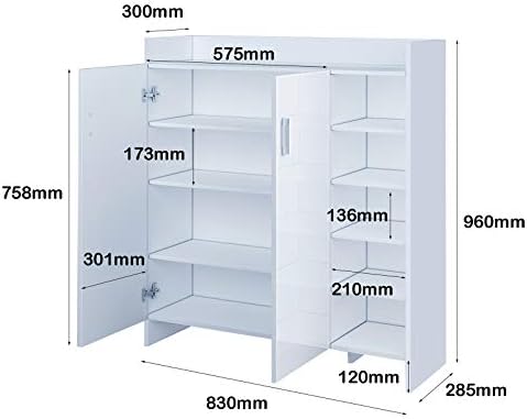 AWOOOD Shoe Storage Cabinet Home Hallway Furniture 2 Doors w/Adjustable 4 Shelves Modern High Gloss Cupboard Footwear Shoe Rack Stand Organiser with LED Light White