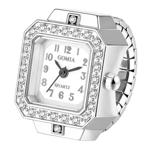 Reloj de dedo con diamantes de imitación de lujo y caja cuadrada analógica