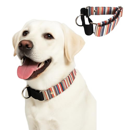 Image of Dog-O-Bow Black Multi-Stripe Martingale Dog Collar, Durable, Comfortable & Adjustable Training Collar (Extra Large)