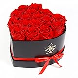 Forever Flowers 16 Red Preserved Roses in Heart Box, Prime Delivery - Eternal Rose Box Best Gift for...