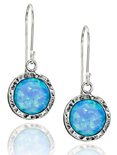 Preisvergleich Produktbild Ohrringe mit blauem Feueropal, 925 Sterlingsilber, schimmernd, rund