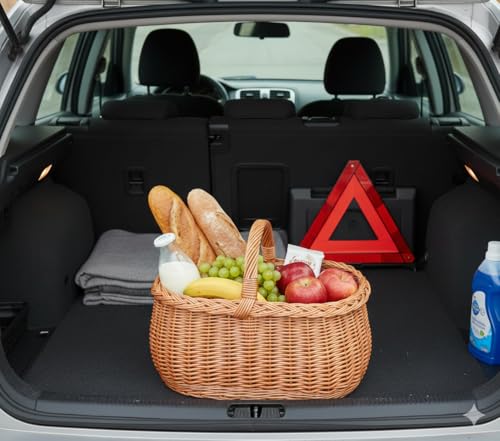 YULKA Einkaufskorb Weide Henkelkorb 51cm handgefertigt mit Schottenkaro-Futter