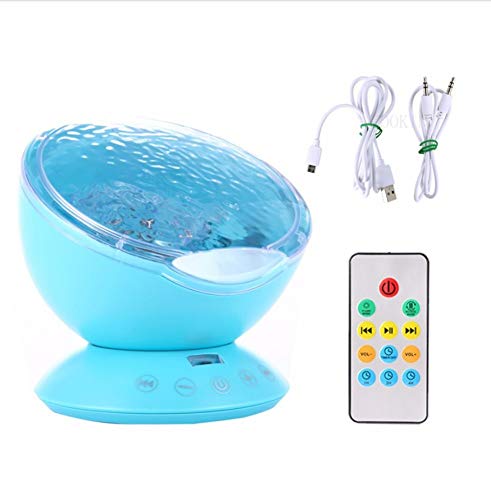 Luz De La Noche Estrellada Led Romántico 7 Estrellas Luz De La Noche A Color Control Remoto Ola Proyector Incorporado Mini Reproductor De Música Dormitorio, Azul