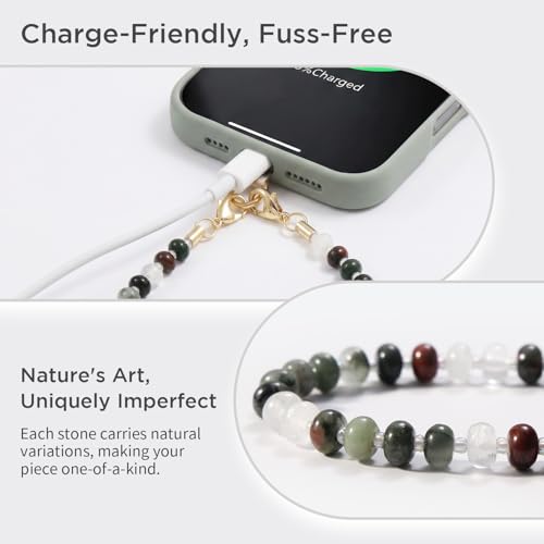 Image of POSADINA Natural Stone Phone Charm, Beaded Healing Phone Wrist Strap, Handmade Cellphone Chain Lanyard with Tether Tab