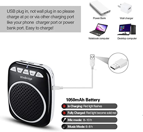 Winbridge Wb001 Portable Voice Amplifier With Headset Microphone Personal Speaker Mic Rechargeable Ultralight For Teachers, Elderly, Tour Guides, Coaches, Presentations, Teacher #TOP3