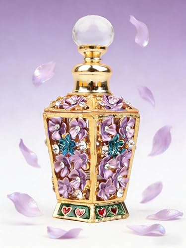 SEVENBEES Classic Vintage Antique Hollow-Out Flower Refillable Perfume Bottle Jeweled