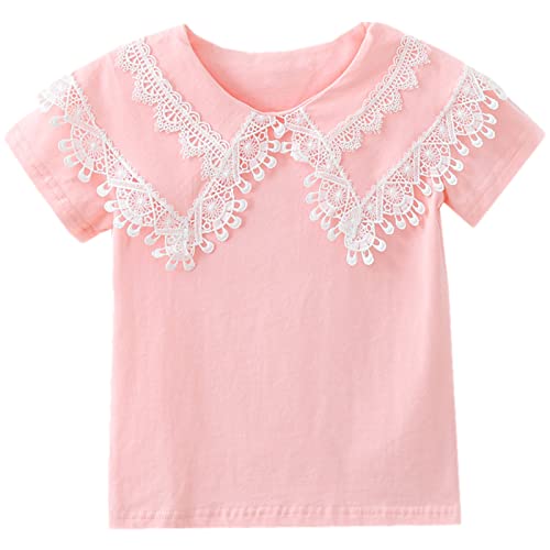 Toddler Girl Lace Embroidery Blouse Short Sleeve Cotton Doll Collar Tops School Uniform Shirt
