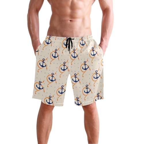 Quick Dry Blue Anchors Men's Swimming Shorts Swim Trunks with Mesh Lining Beach Wear - S - Main Image