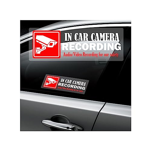 Image of Camera Audio Video Recording Window Cars Stickers 2x6 Inch in Car Camera Recording Labels Cam On Board Video Sign for Car Window Bumper Safety 4 PCS (Off-White)