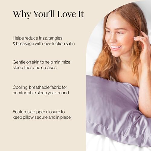 Image of Kitsch Satin Pillowcase with Zipper - Standard Size, Lavender | Softer Than Silk Pillow Cases, Smooth Cooling Satin Pillow Case for Hair and Skin, Wrinkle-Free, Machine Washable