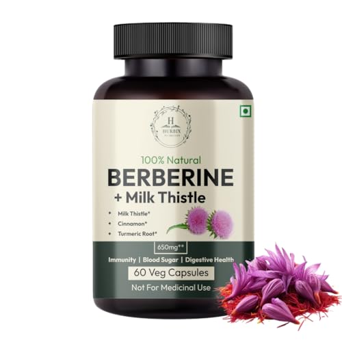 Hurbix Berberine - 1300 mg | 5 in 1 Enhanced Formula with Milk Thistle Turmeric & Cinnamon | Premium High-Potency Formula | 60 Capsules
