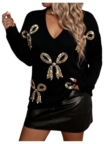Image of GORGLITTER Women's Plus Size American Flag Sweater Fall Chunky Oversized Long Sleeve Crew Neck Knit Tops