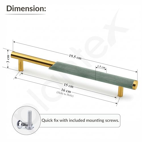 Image of Plantex Stainless Steel & Aluminium Cabinet Handle /160mm Wardrobe Door Handle /Cupboard Pull-Push Handles for Home /Office - Pack of 2 (Green & Gold)