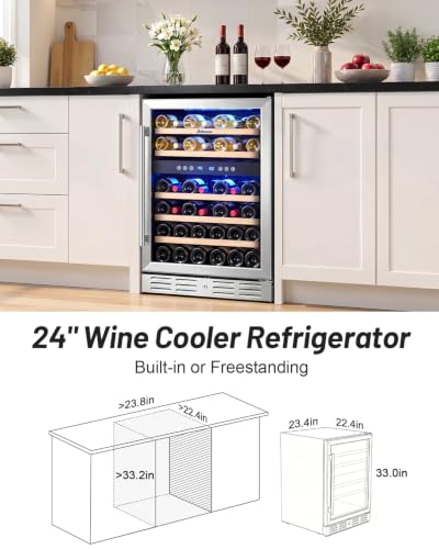 Image of Kalamera 24 Inch Wine Cooler Refrigerator, 46-Bottle Dual Zone Wine Fridge
