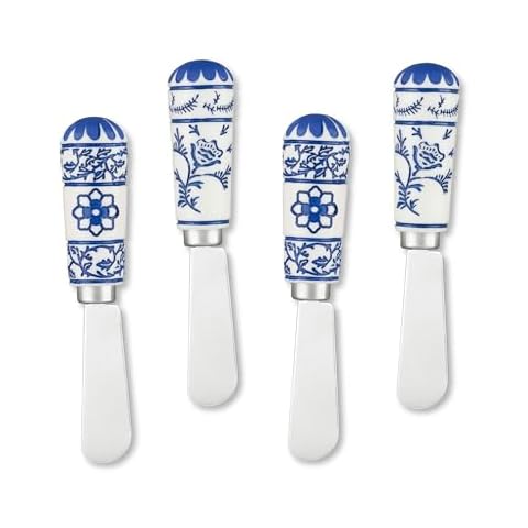 Supreme Housewares Cheese and Butter Spreader 4-Piece Hand Painted Resin Handle with Stainless Steel Blade Multipurpose Cheese Spreader set (Global Garden) Cover