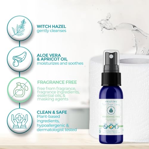 Image of PRISTINE Toilet Paper Spray, As Seen on Shark Tank, Flushable Wipe Alternative, Personal Cleansing Bathroom Spray for Regular Toilet Tissue, Bidet Alternative, Made in USA, Fragrance Free, 1 oz Bottle