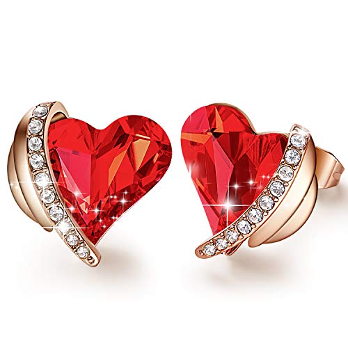 CDE Red Women Stud Earrings Elegant Heart Stud Earrings Rose Gold Plated Embellished with Austrian Crystals Valentines Day Jewelry Gifts for Women Her