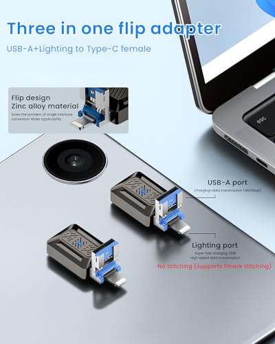 Image of ZORBES USB Adapter for iPhone, USB A /Light-ning to Type C Adapter 2 in 1 Light-ning to Type C Adapter for iPhone 1413 /12 /11, iPad Air, Support Support Data Transfer & Max 35W Fast Charging