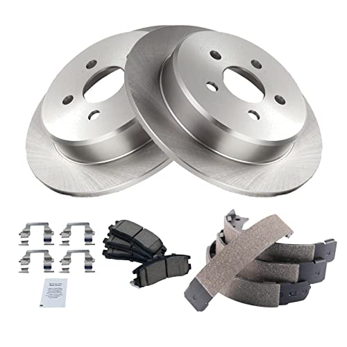 Image of TRQ Rear Brake Pad and Rotor Set Ceramic Parking Shoe Compatible with 2001 Chrysler Sebring