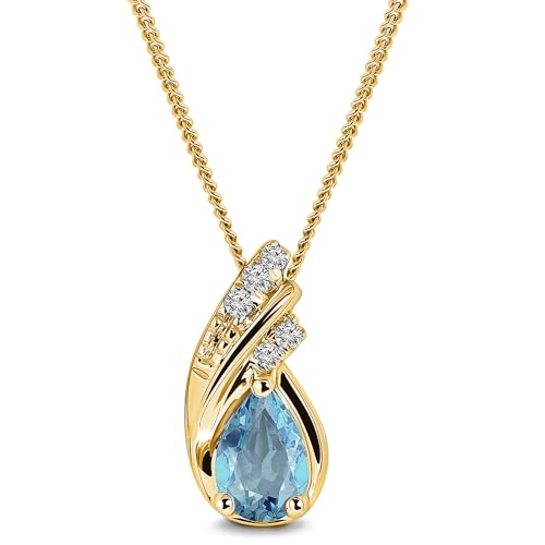 MIORE Collier Femme, Pendentif Or Jaune 9K 375, Chaine Argent Plaqué Or 18 Ct, Pendentif Pierre Naturelle Topaze et Diamants Naturels, Chaine Gourmette,...