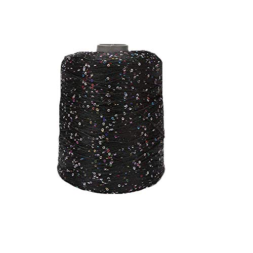 Clisil 250g-8oz Sequin Yarn Shiny Yarn Black Colorful Glitter Yarn Sparkle Yarn Bling Brocade Yarn with Sequins DIY Crochet Bag Cloth Accessory Yarn