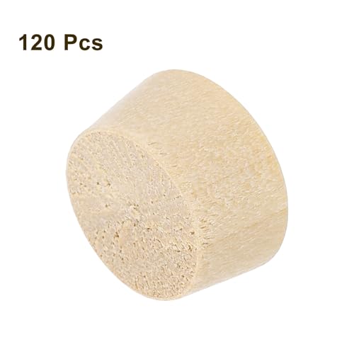 Image of uxcell 120Pcs Wood Button Plugs, 12.5mm /0.49 inch Flat Head Hardwood Screw Hole Plug Wooden Caps Buttons Wood Plug for Furniture Woodworking Craft Decor (14mm x 12.5mm)