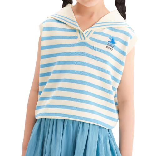 Girls Striped Knit Sleeveless Top V-Neck Summer T-Shirt Fit High Stretch 5T-13Y