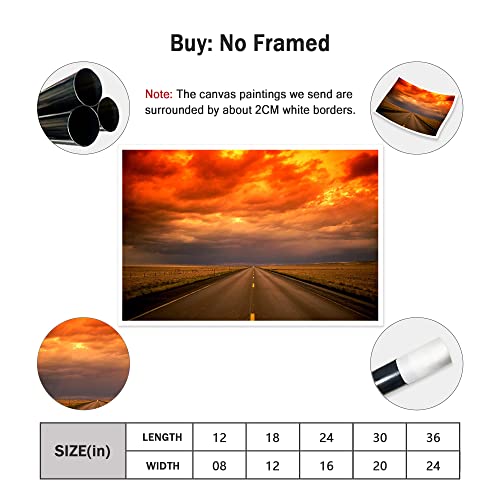 Eorntdy Canvas Wall Art Unframe Sunset Road Highway Pictures Painting Canvas Paintings Scenery Wall Art For Living Room Bathrooms Home Modern Office Decor Canvas Art Wall Decor 16X24Inch #TOP1