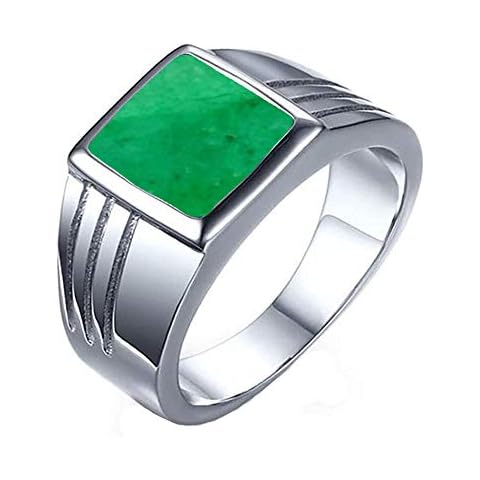 Jewelryonclick Natural Indian Emerald Silver Rings for Men Square Shape Astrology Birthstone in Size T Cover