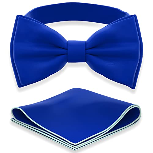 Image of Adam Young Men's Bow Ties with Handkerchief Pre-Tied Style Formal Satin Classic Bowtie for Tuxedo Faux Silk