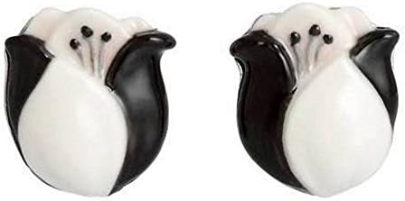 Franz Jewelry CollectionCamellia Flower Rhodium Plated Brass Porcelain Pierced Earrings