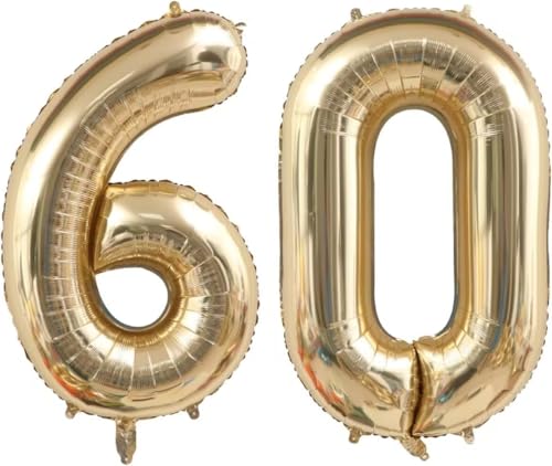 Image of Light Gold 60 Balloon Numbers, 40 Inch Large 60th Birthday Balloons, Helium Mylar Foil Number 50 Balloons Champagne Gold Birthday Party Decorations Supplies for Men Women