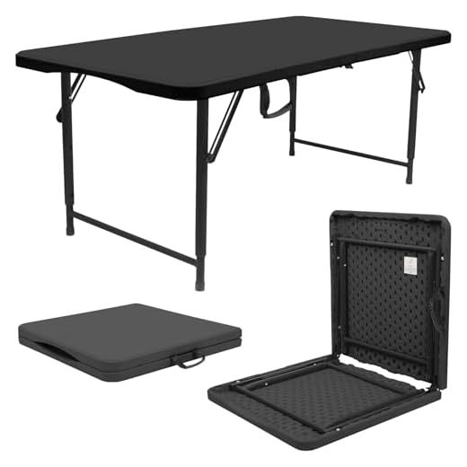 Harbour Housewares Rectangle Folding Trestle Table - 120cm (4ft) - Black - Height Adjustable Outdoor Folding Table for Picnic, BBQ, Garden, Camping, Wedding