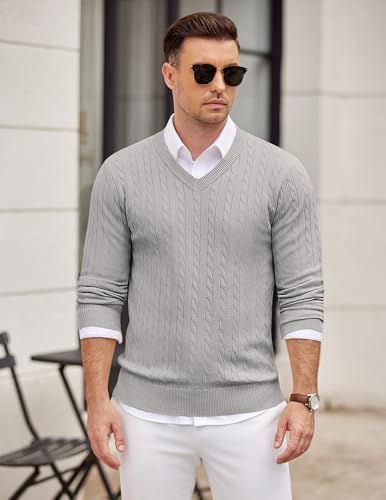 Pull col V hommes gris clair pour un style casual chic au bureau - 2