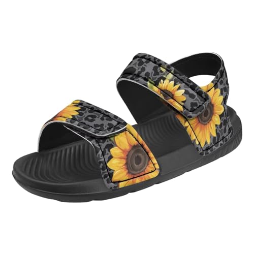 Pointodoor Sunflower Black Leopard Print Boys Sandals,US 11,Fashion Athletic Sport Sandals Hook and Loop Adjustable Causal Summer Beach Water Shoes for Toddler/Little Kid/Big Kid