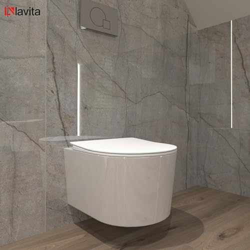 LAVITA Wand-WC Loso Hänge Toilette Toilettendeckel mit Absenkautomatik & Metallscharniere Toiletten Spülrandlos Hängend Toilettenbecken 360x450x350 mm Weißer Glanz – Bild 7
