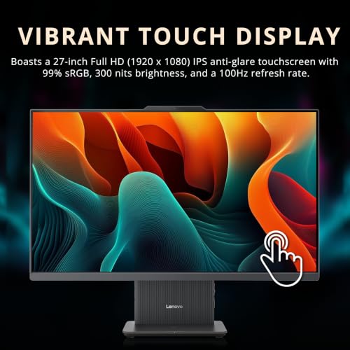 Image of Lenovo Ideacentre 27 inch FHD Touch All-in-One Desktop, AMD Ryzen 5 8645HS, 8GB DDR5, 1.5TB Storage (512GB SSD+1TB Docking Station), AMD Radeon 760M, 5MP Camera, Wi-Fi 6, Keyboard & Mouse, Win11 Pro, Gray